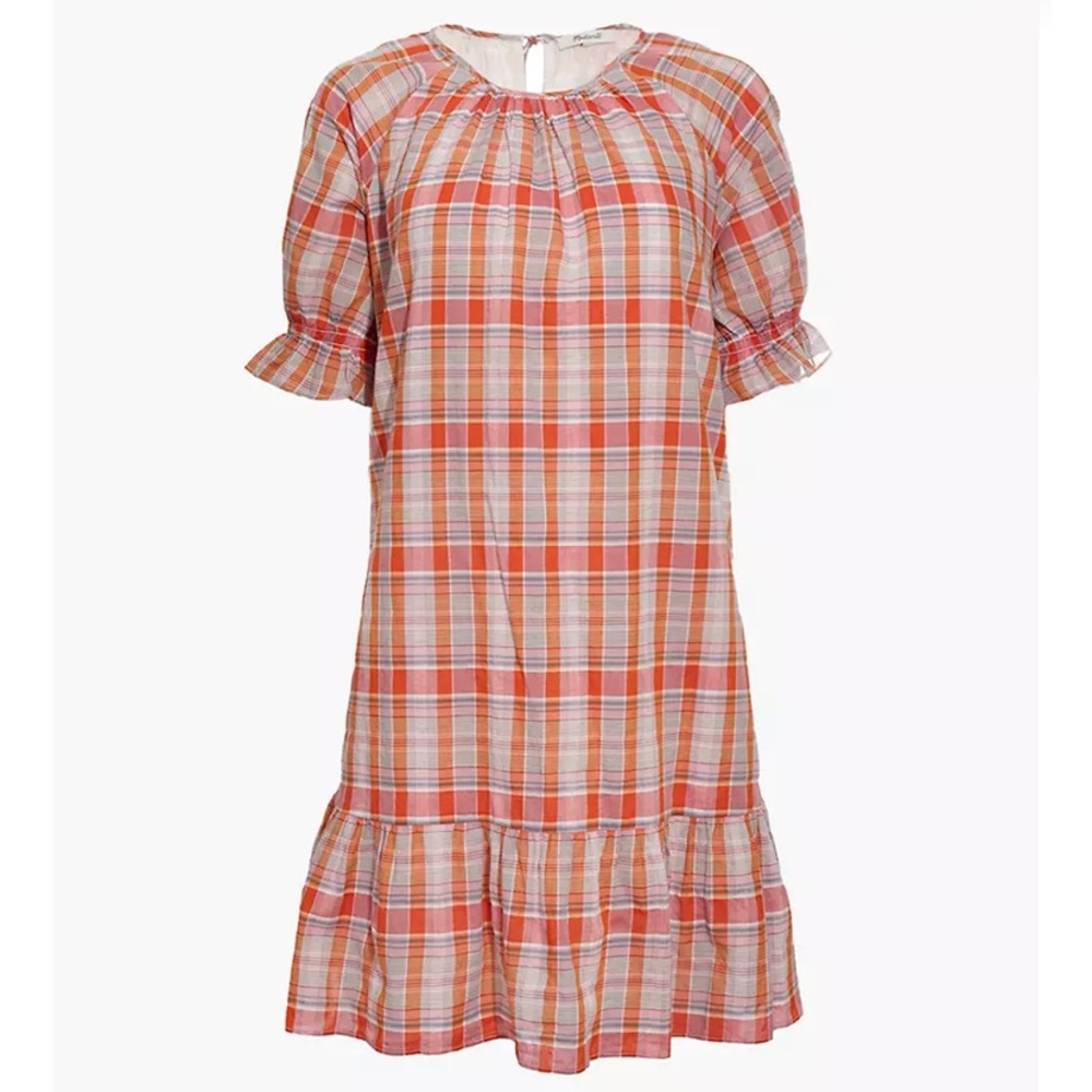 Madewell Plaid Ruffle-Sleeve Popover Mini Dress